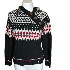Burton Sweater Hoodie Black/Red Ski Nordic Women's Small Button Knit Fair Isle